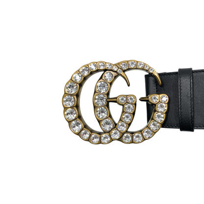 Gucci Extra Wide Black Crystal GG Marmont Belt