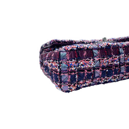 Chanel Dark Purple Tweed Medium Double Flap Bag