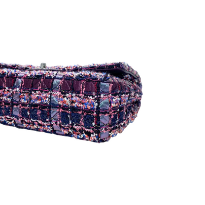 Chanel Dark Purple Tweed Medium Double Flap Bag