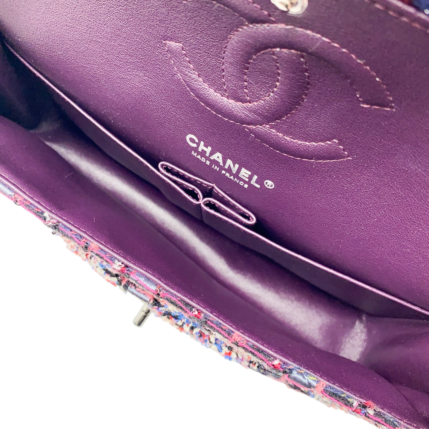 Chanel Dark Purple Tweed Medium Double Flap Bag