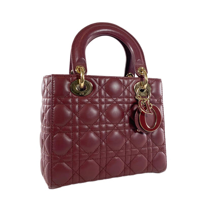 Dior Burgundy Small Lady Dior with Charm Strap GHW