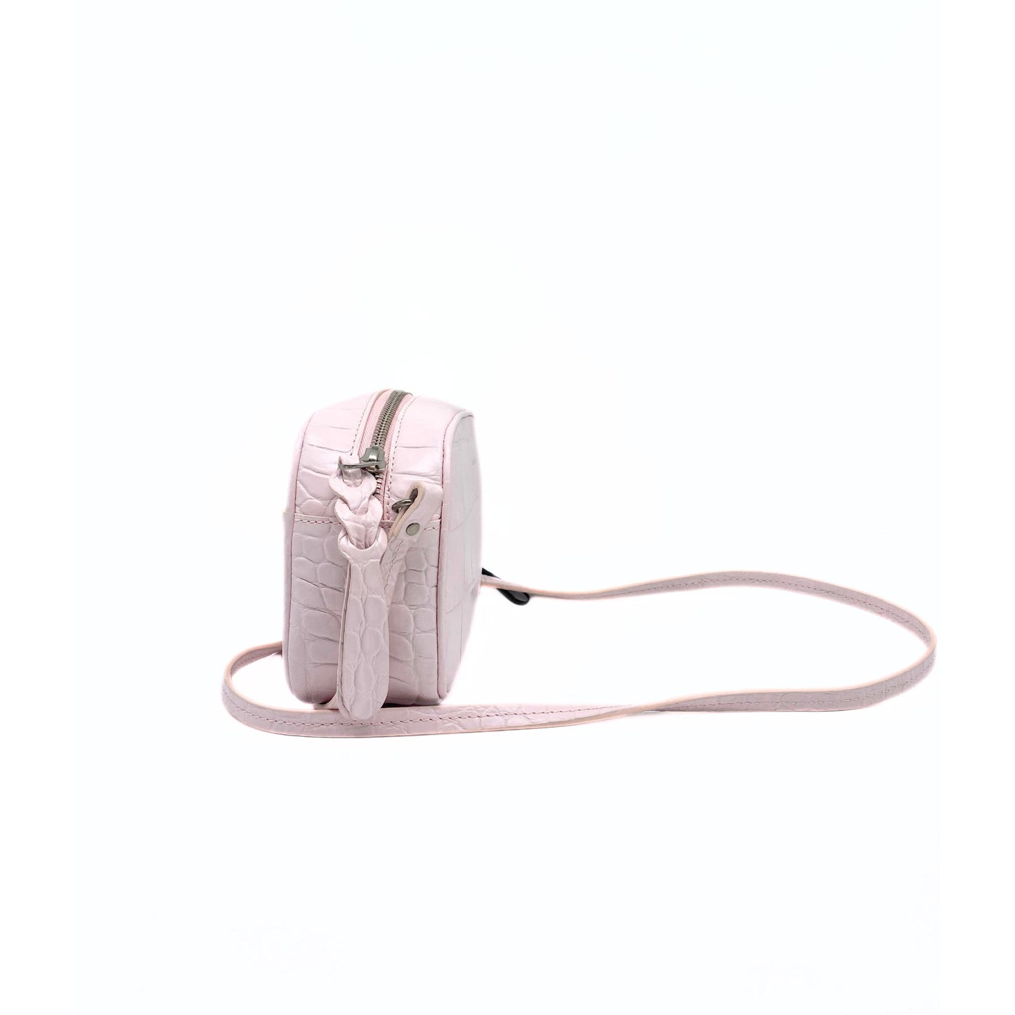 Alexander McQueen Pink Calfskin Crocodile-Embossed Mini Camera Shoulder Bag