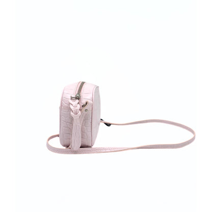 Alexander McQueen Pink Calfskin Crocodile-Embossed Mini Camera Shoulder Bag
