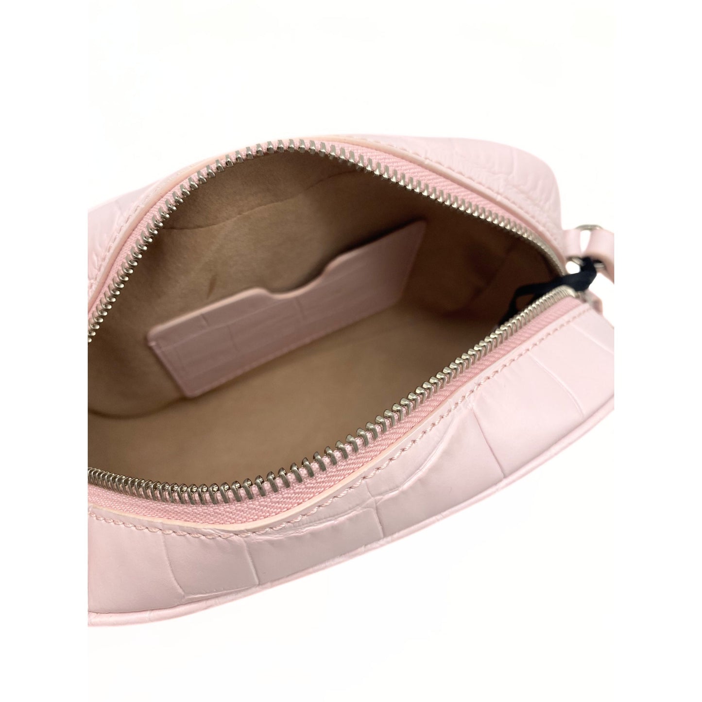 Alexander McQueen Pink Calfskin Crocodile-Embossed Mini Camera Shoulder Bag