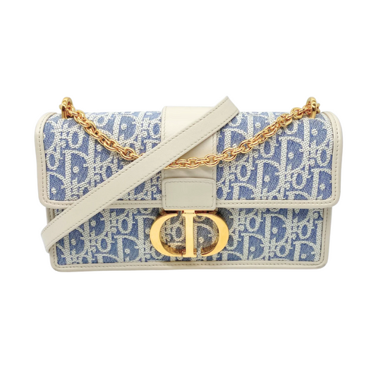 Dior 30 Montaigne East -West Grey Canvas Oblique Bag with Chain