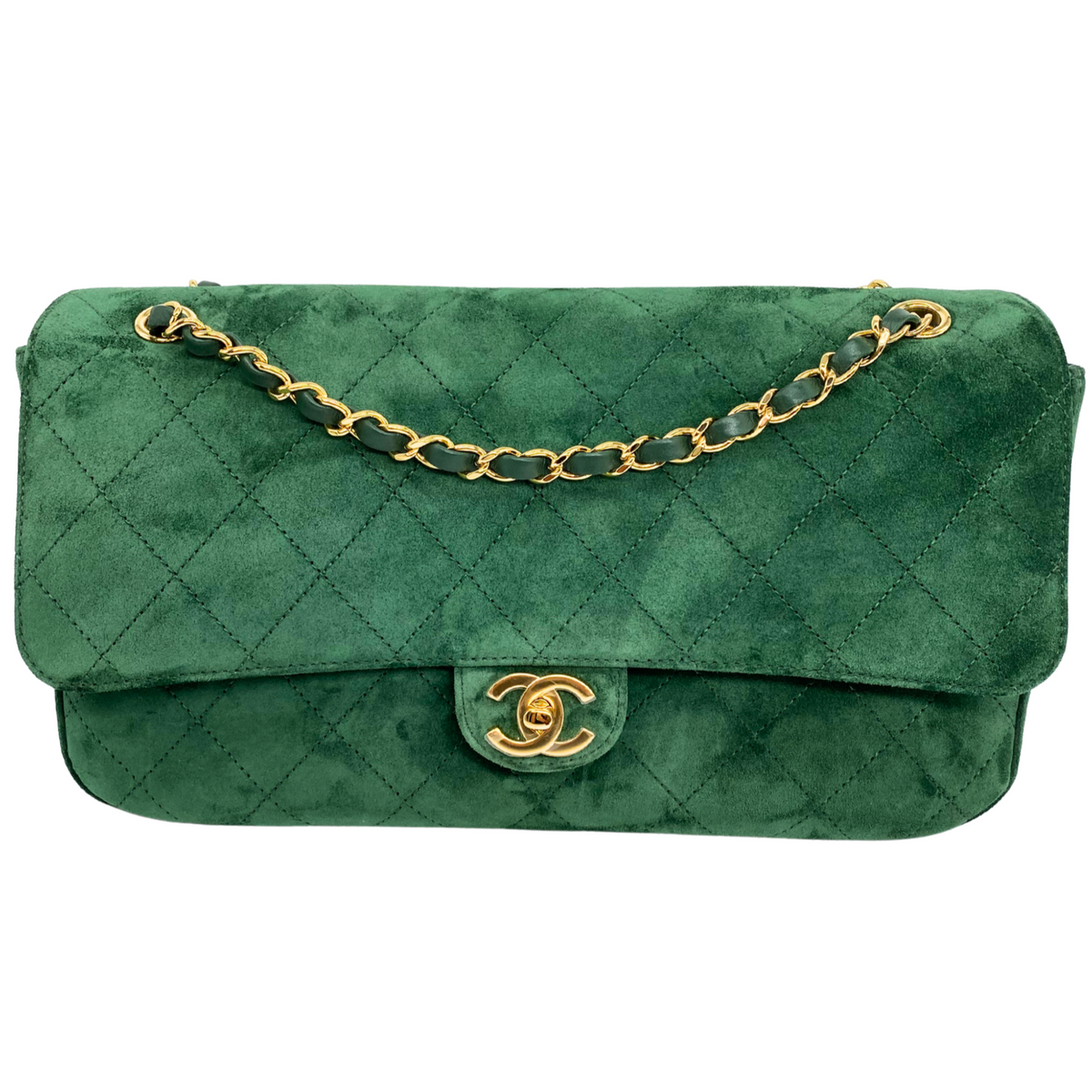 Chanel Green Souplissimo 32 Suede Gold Hardware