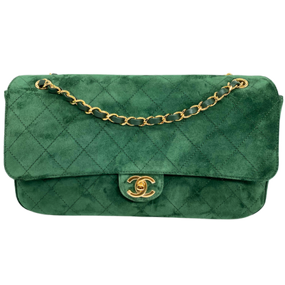 Chanel Green Souplissimo 32 Suede Gold Hardware