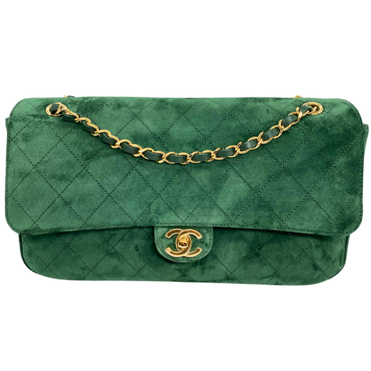 Chanel Green Souplissimo 32 Suede Gold Hardware