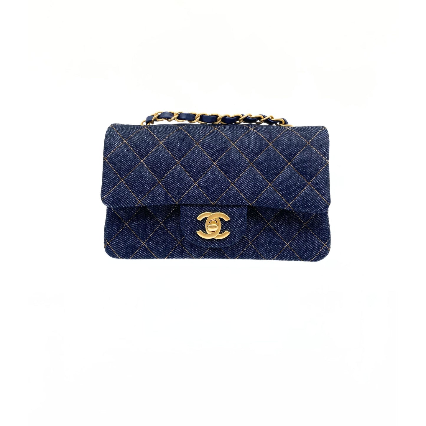 Denim Quilted Mini Rectangular Flap Dark Blue