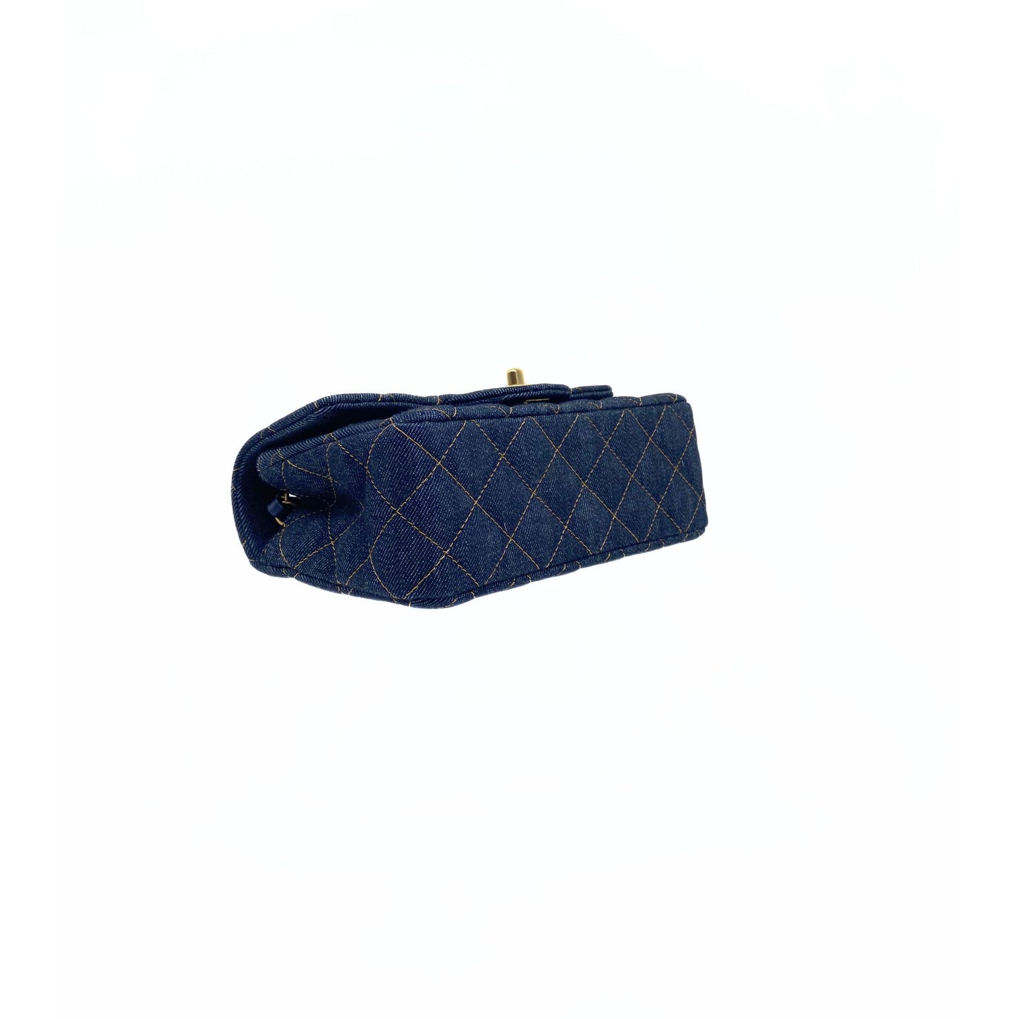 Denim Quilted Mini Rectangular Flap Dark Blue