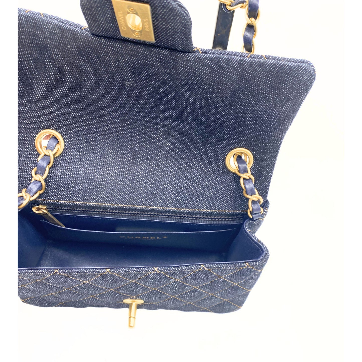 Denim Quilted Mini Rectangular Flap Dark Blue