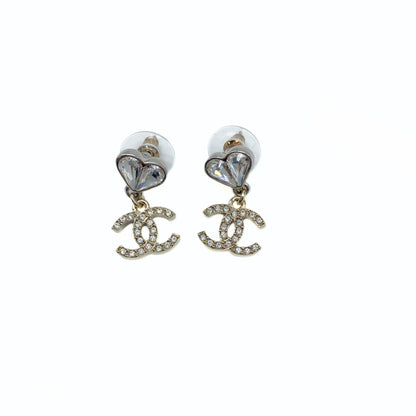 Crystal CC Heart Drop Earrings Silver/Gold