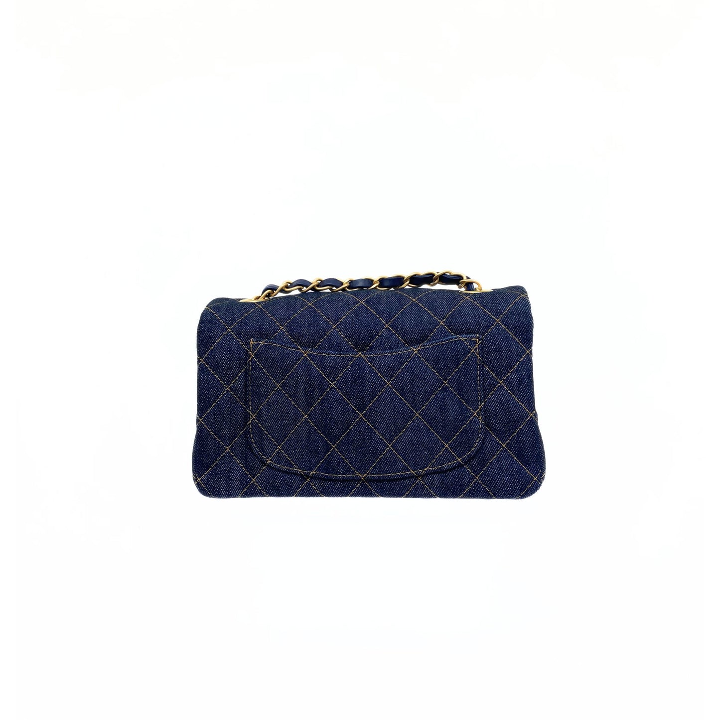 Denim Quilted Mini Rectangular Flap Dark Blue