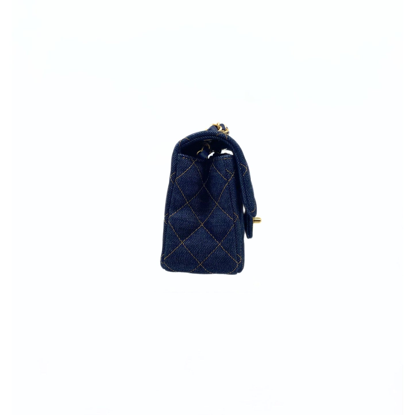 Denim Quilted Mini Rectangular Flap Dark Blue