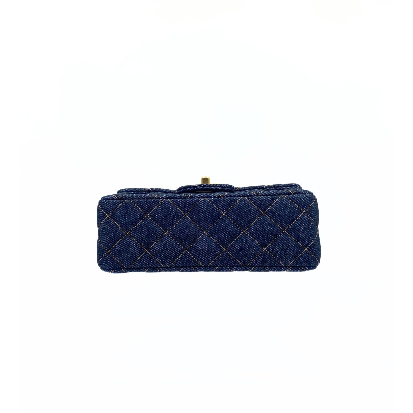 Denim Quilted Mini Rectangular Flap Dark Blue