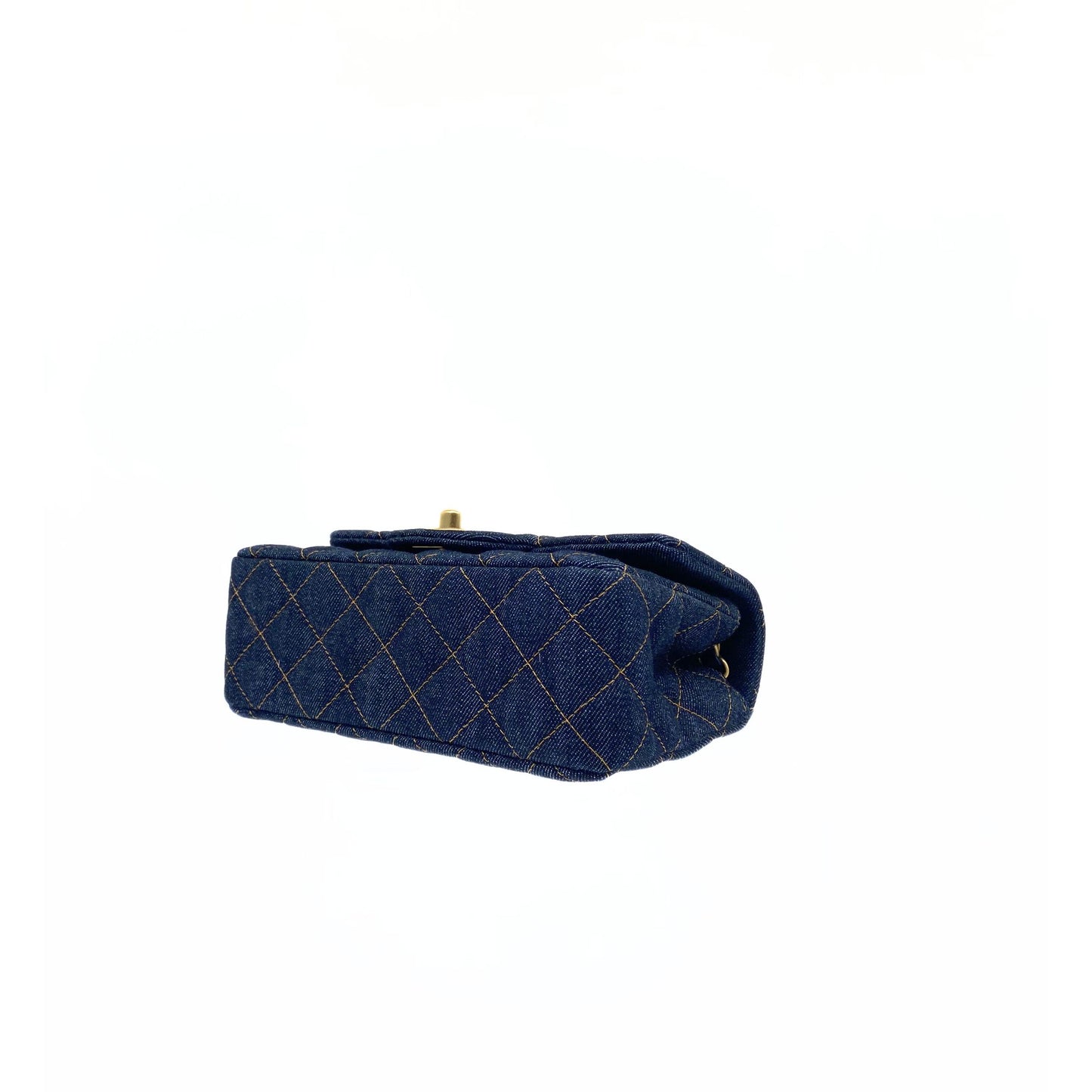 Denim Quilted Mini Rectangular Flap Dark Blue