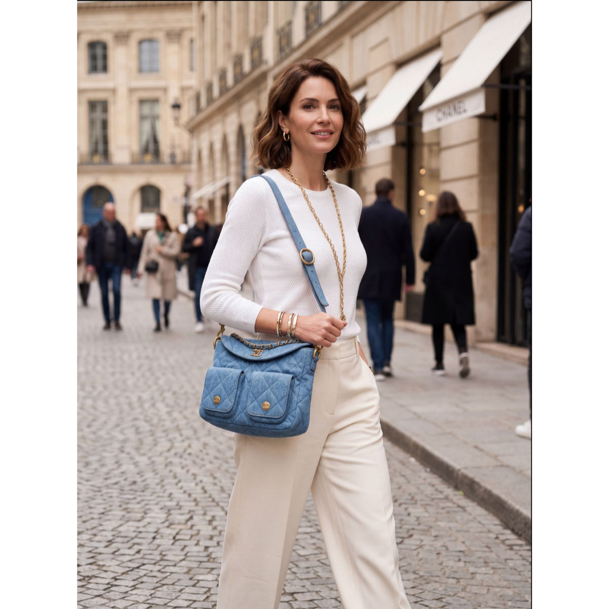 CHANEL Supple Twins Denim Hobo Bag with Brushed Gold Hardware