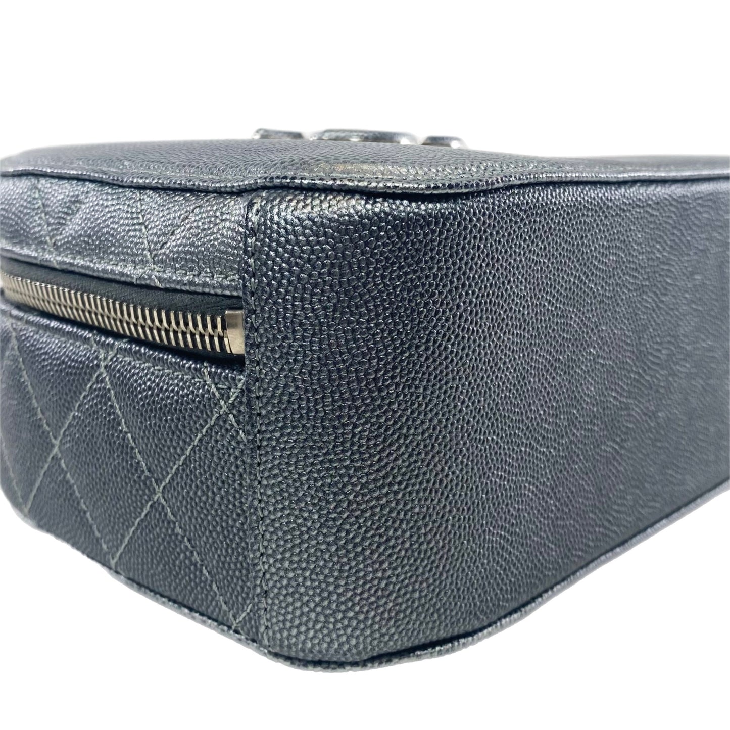 Chanel Gray Metallic Caviar Small Coco Vanity Case