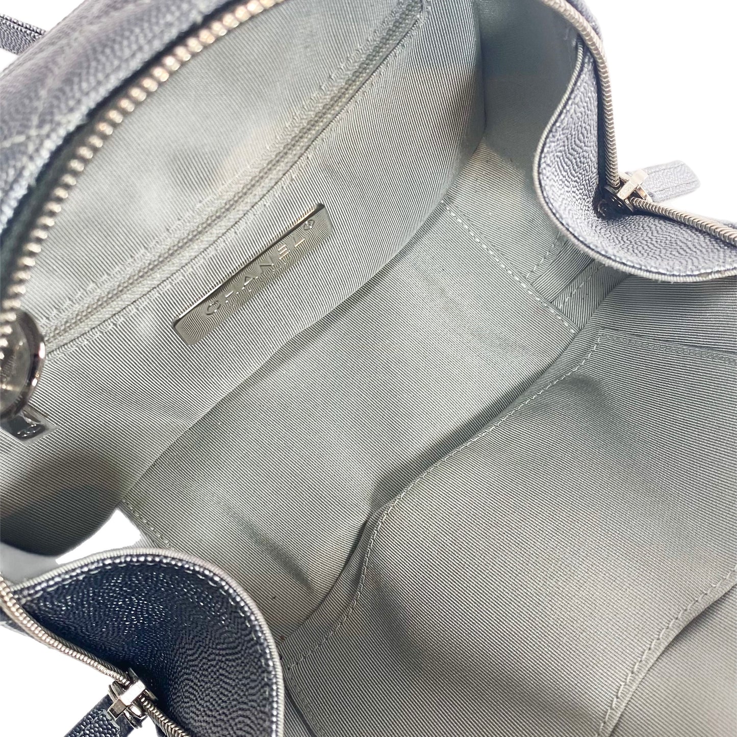 Chanel Gray Metallic Caviar Small Coco Vanity Case