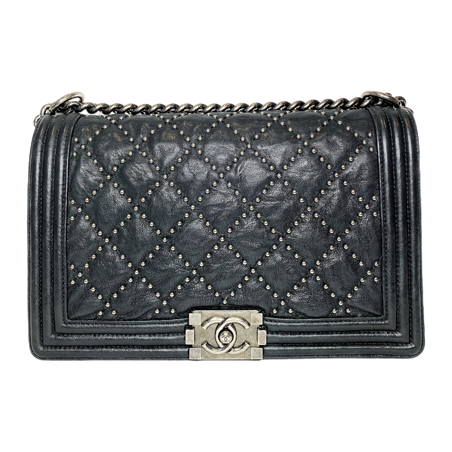 Chanel Black Studded New Medium Boy Bag