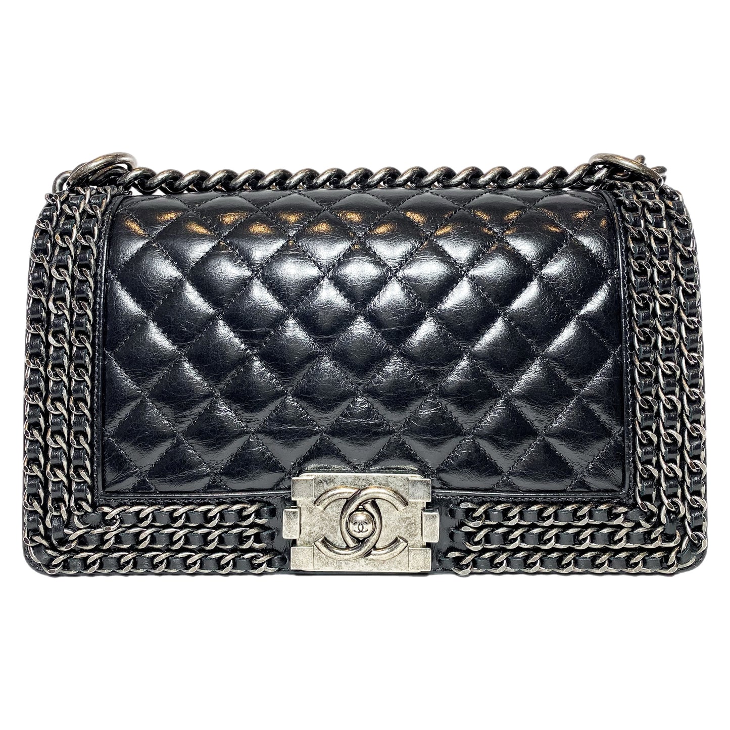 Chanel Black Old Medium Chain Around Boy Bag