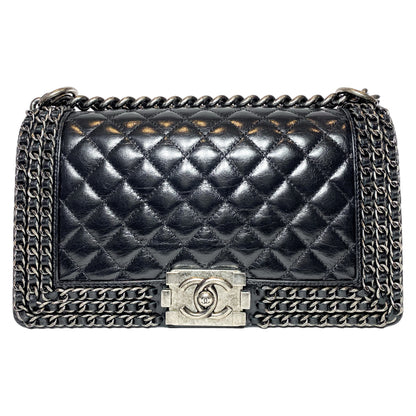 Chanel Black Old Medium Chain Around Boy Bag