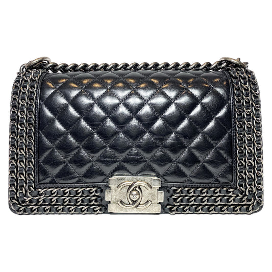 Chanel Black Old Medium Chain Around Boy Bag