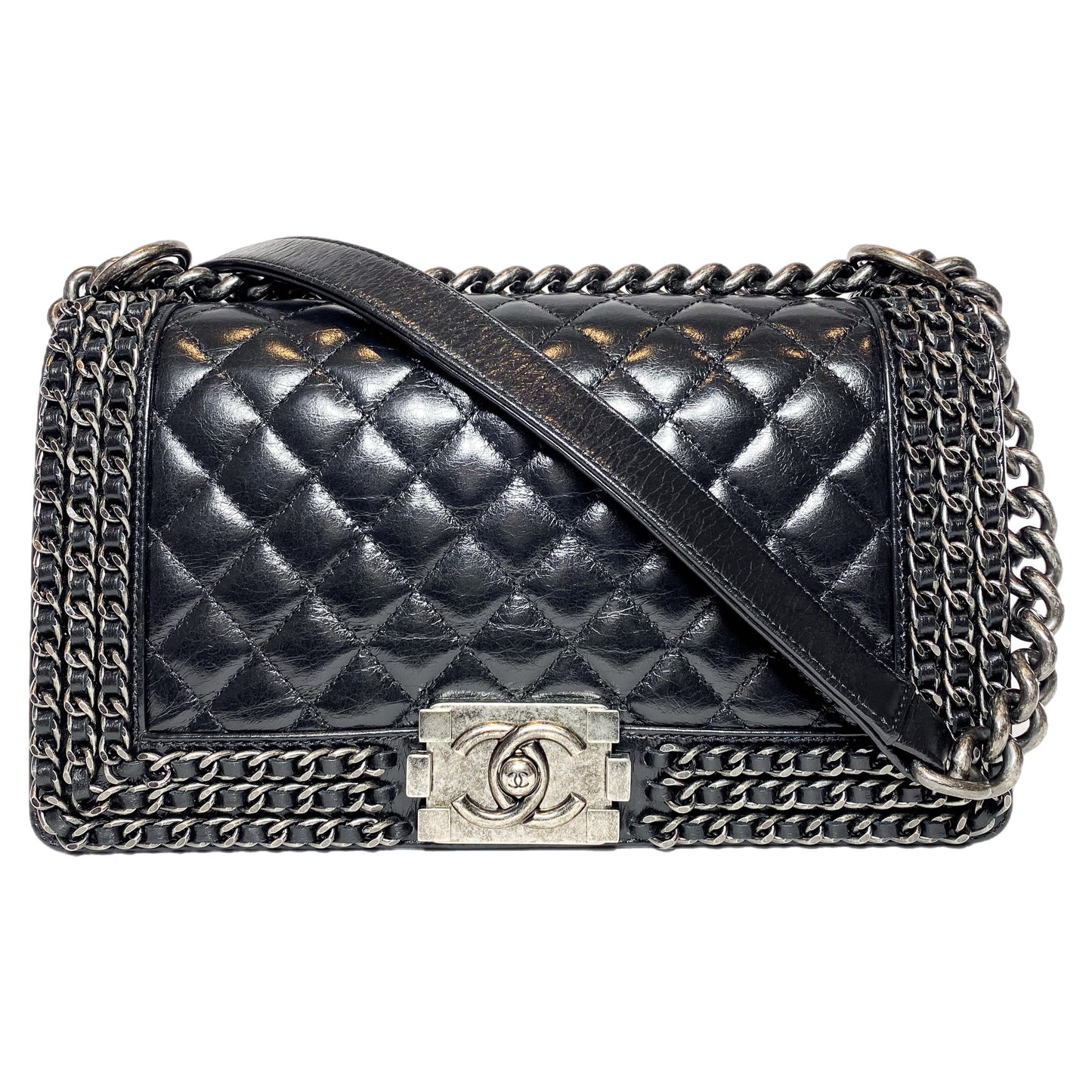 Chanel Black Old Medium Chain Around Boy Bag
