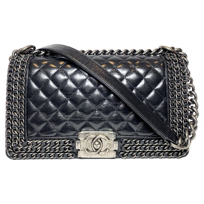 Chanel Black Old Medium Chain Around Boy Bag