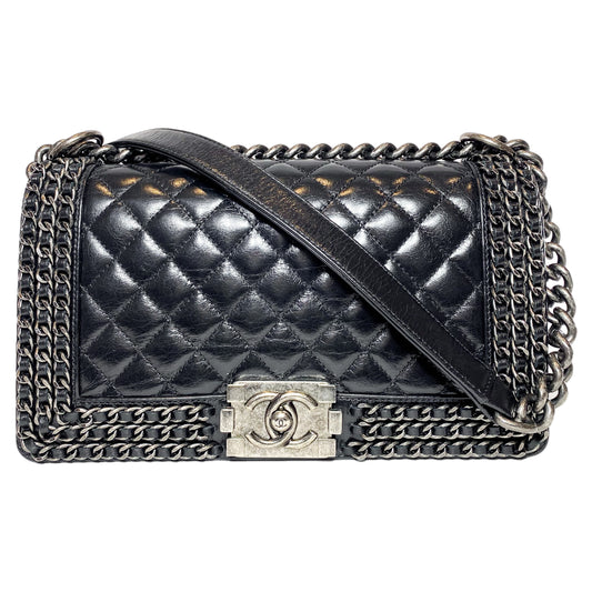 Chanel Black Old Medium Chain Around Boy Bag