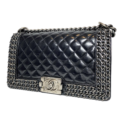 Chanel Black Old Medium Chain Around Boy Bag