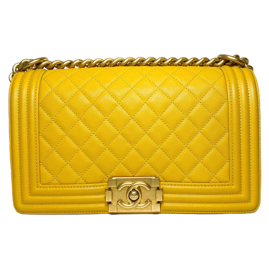 Chanel Mustard Old Medium Boy Bag