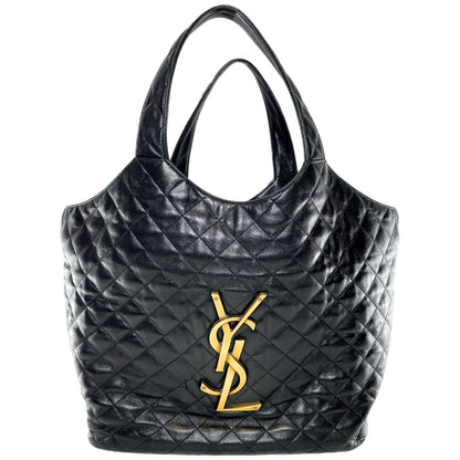 YSL Black Quilted Maxi Icare Shopping Tote