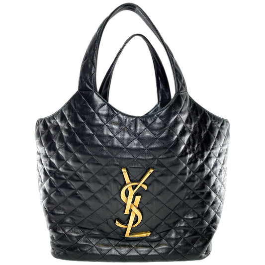 YSL Black Quilted Maxi Icare Shopping Tote