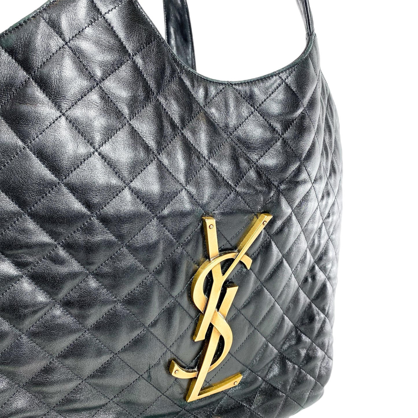 YSL Black Quilted Maxi Icare Shopping Tote