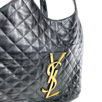 YSL Black Quilted Maxi Icare Shopping Tote