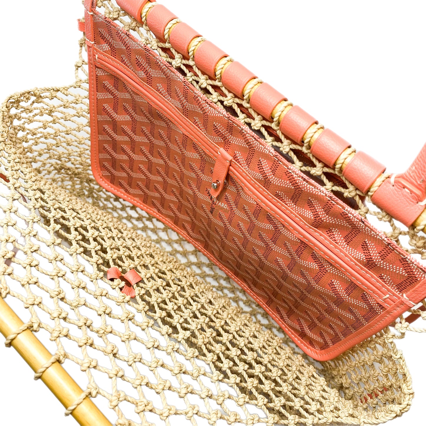 Goyard Goyardine Coral Aligre Raffia Net Tote
