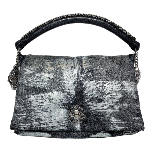 Chanel Metallic Black Gray Pony Hair Top Handle Bag