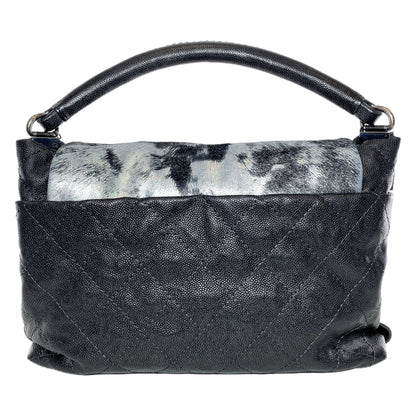 Chanel Metallic Black Gray Pony Hair Top Handle Bag