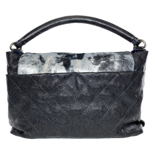 Chanel Metallic Black Gray Pony Hair Top Handle Bag