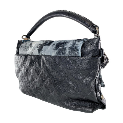 Chanel Metallic Black Gray Pony Hair Top Handle Bag