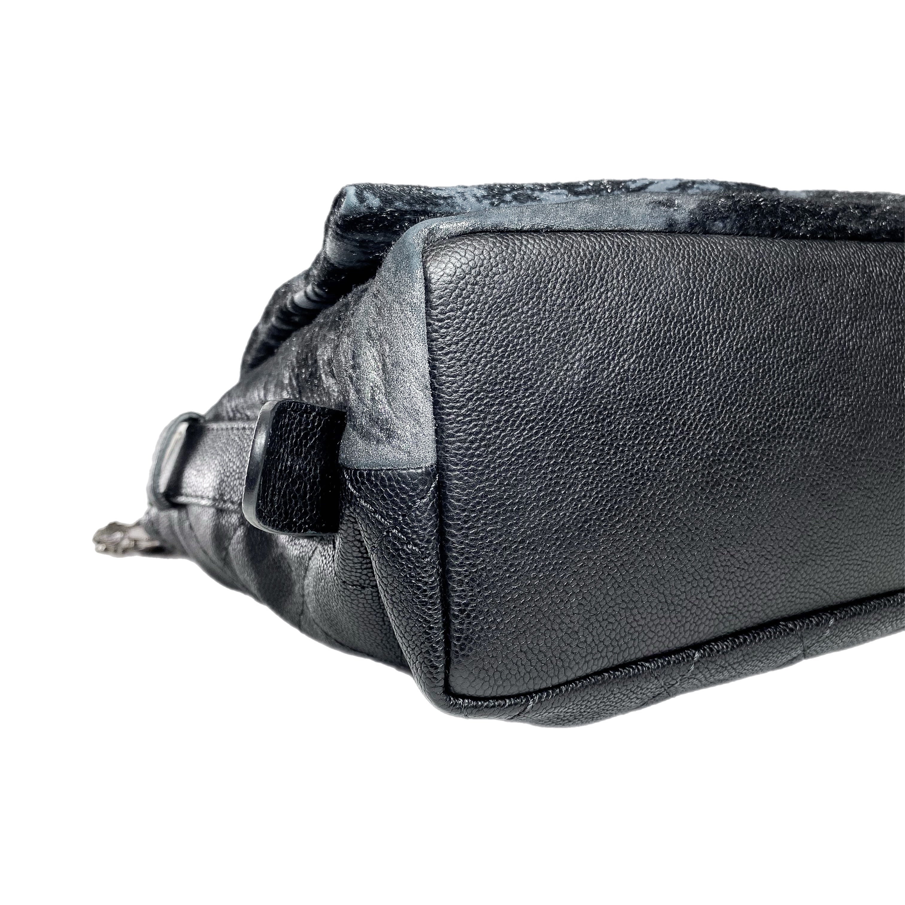 Chanel Metallic Black Gray Pony Hair Top Handle Bag