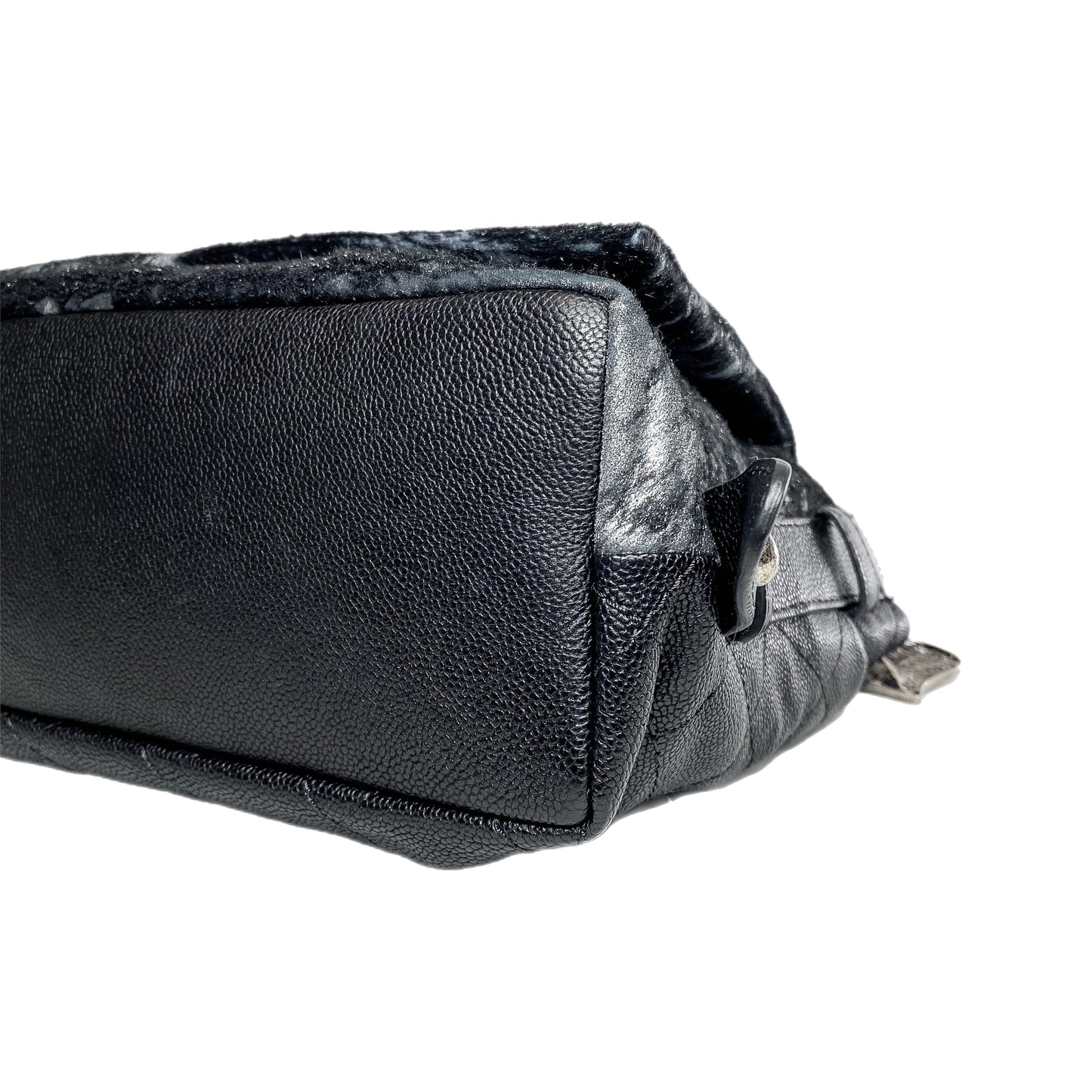 Chanel Metallic Black Gray Pony Hair Top Handle Bag