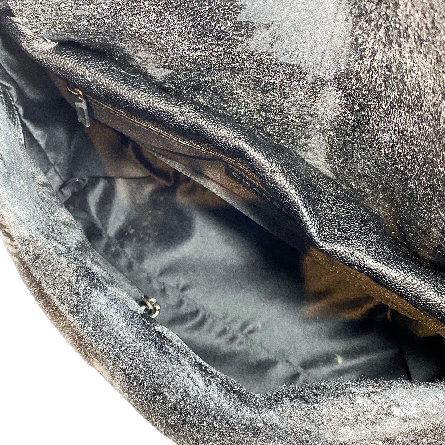 Chanel Metallic Black Gray Pony Hair Top Handle Bag