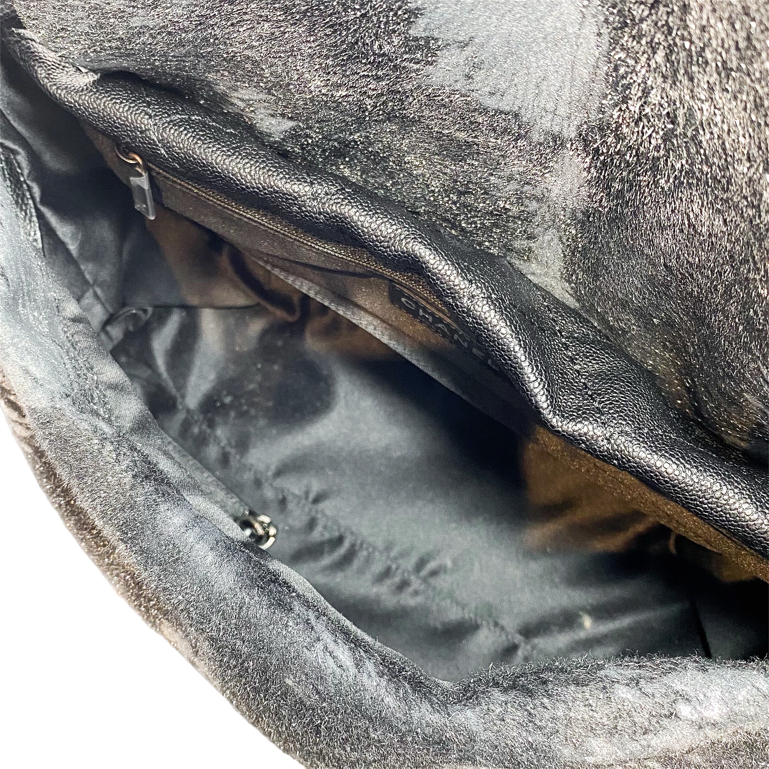 Chanel Metallic Black Gray Pony Hair Top Handle Bag