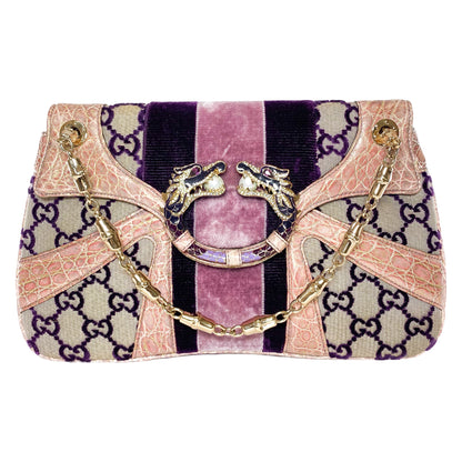Gucci x Tom Ford Purple Monogram Crocodile Jeweled Dragon Flap Bag