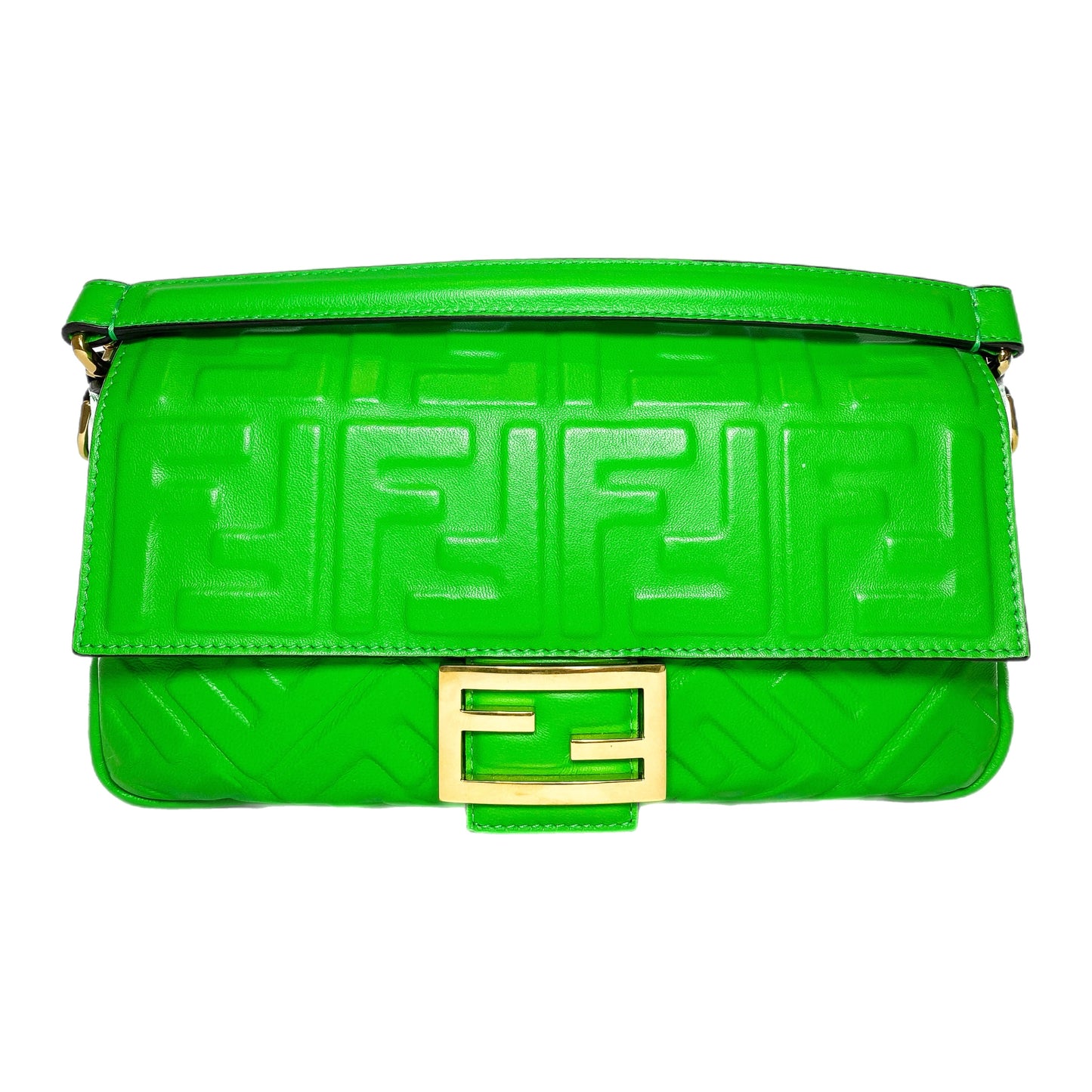 Fendi Green Logo Embossed Baguette