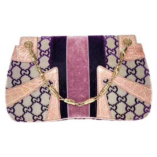 Gucci x Tom Ford Purple Monogram Crocodile Jeweled Dragon Flap Bag