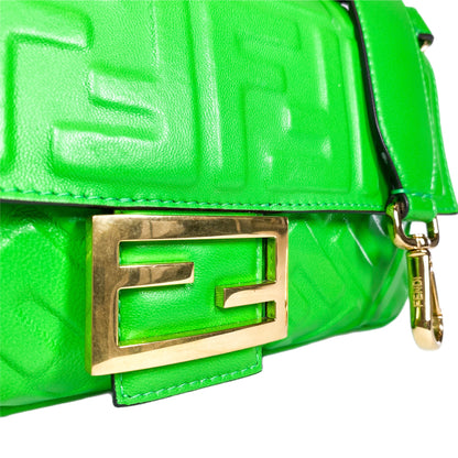 Fendi Green Logo Embossed Baguette