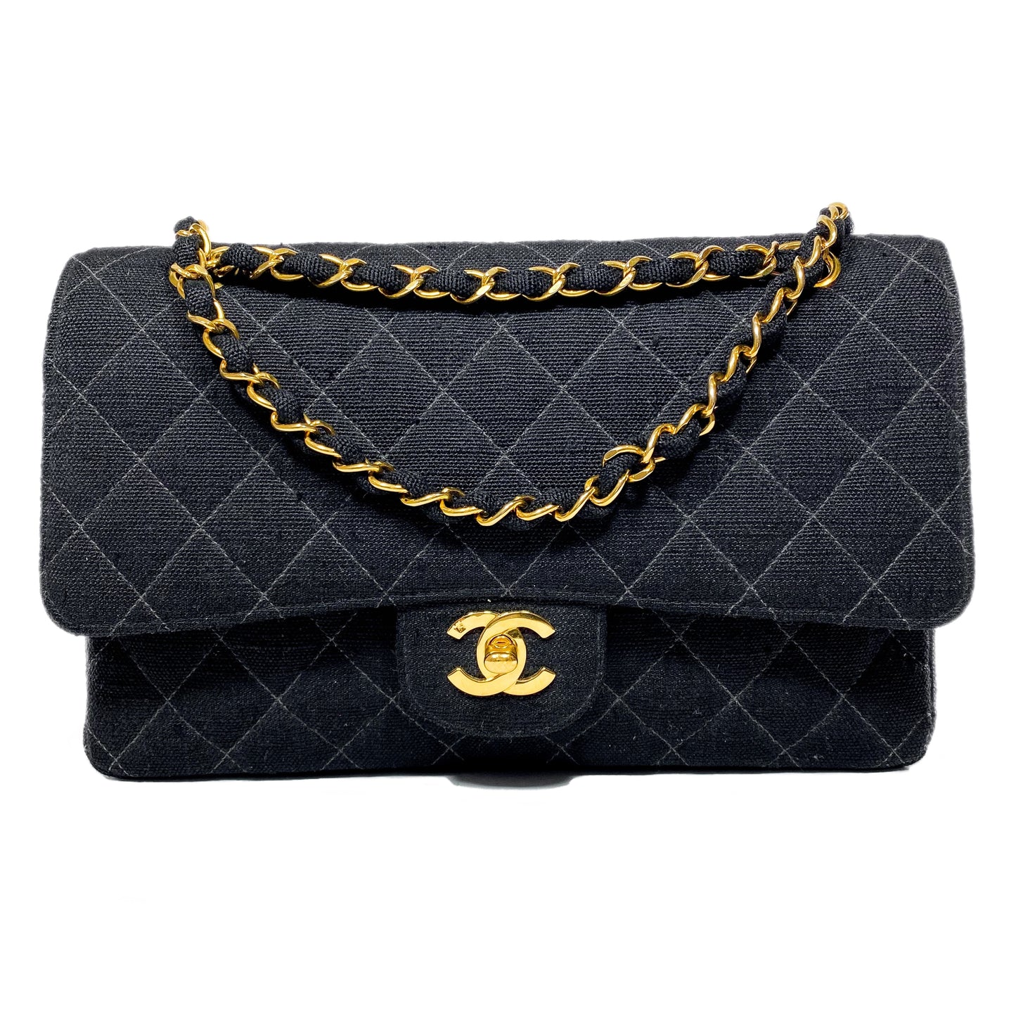 Chanel Black Canvas Medium Double Flap Bag